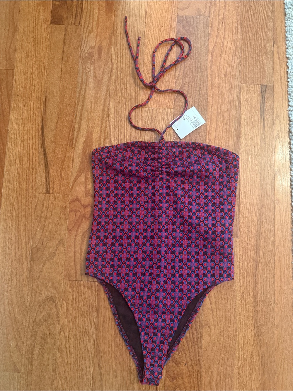 Forever21 women’s Purple Patterned bodysuit with Halter Tie